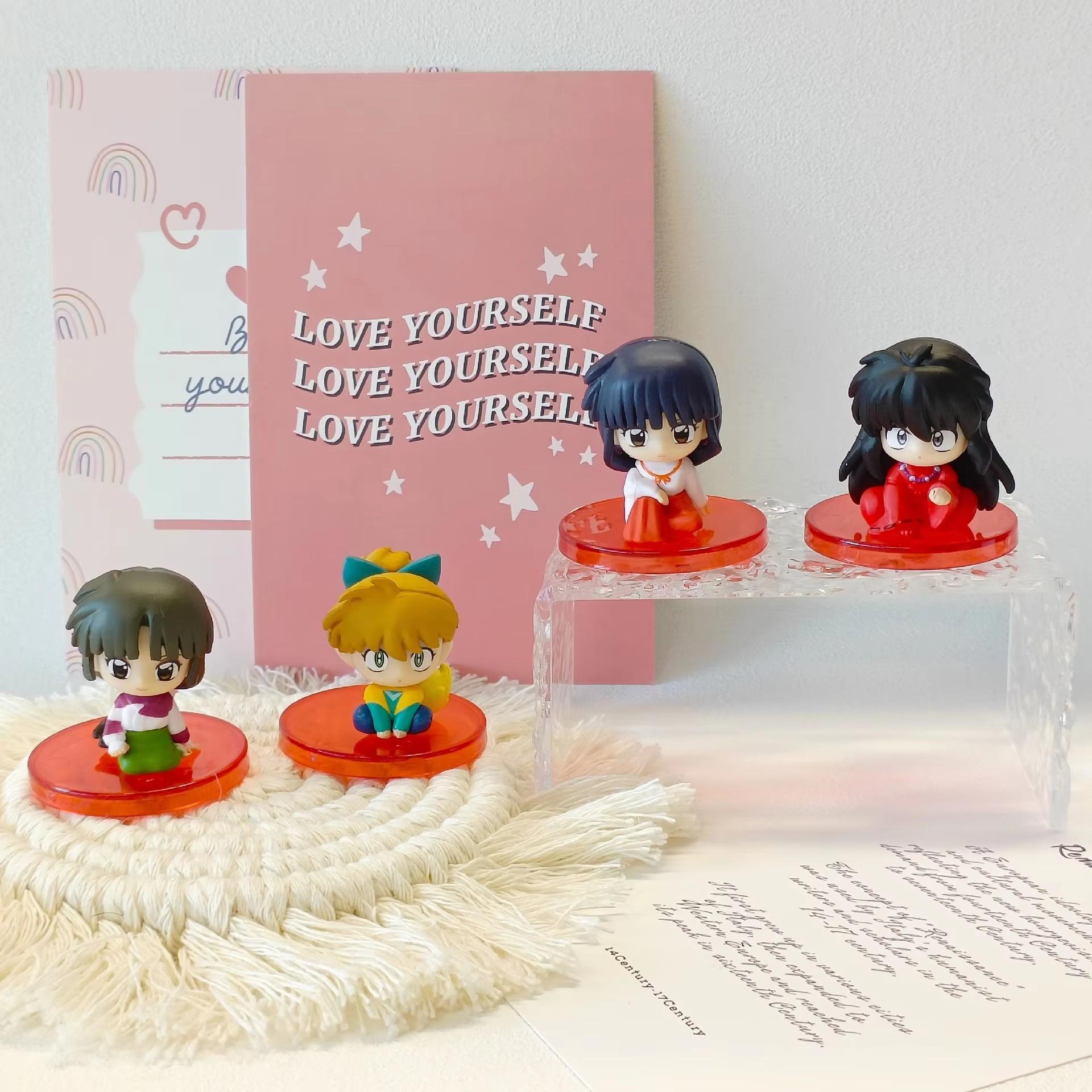 4Pcs/8Pcs/Set Inuyasha Sitting Q Ver, Anime Figure Higurashi Kagome Kikyou Shippou Sango Toy PVC Action Figurine Model Doll Gift