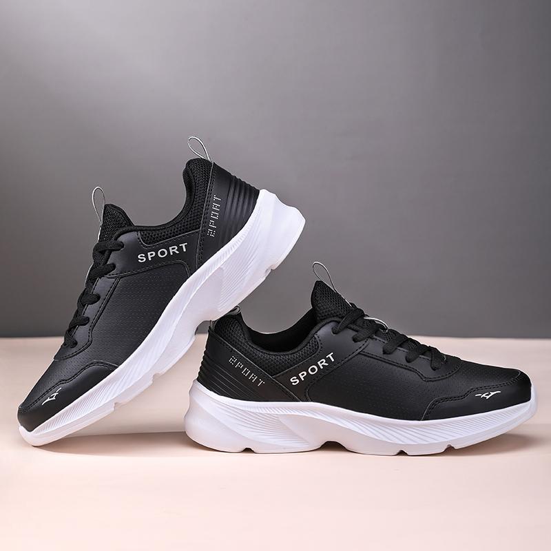 2025 Womens Leather Sneakers Casual Sneakers Lace Up Flats Lightweight Comfortable Black Anti slip Running Shoes Outdoor Sports