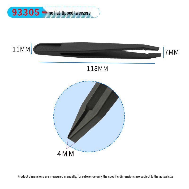 Plastic Anti-Static Tweezers Set: Pointed, Flat, Round, Black & White - Model 93303