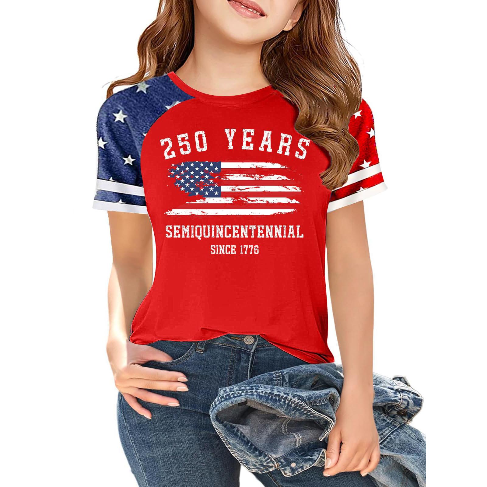 

Children s Independence Day Printed Round Neck Short Sleeved Casual T-shirt 130