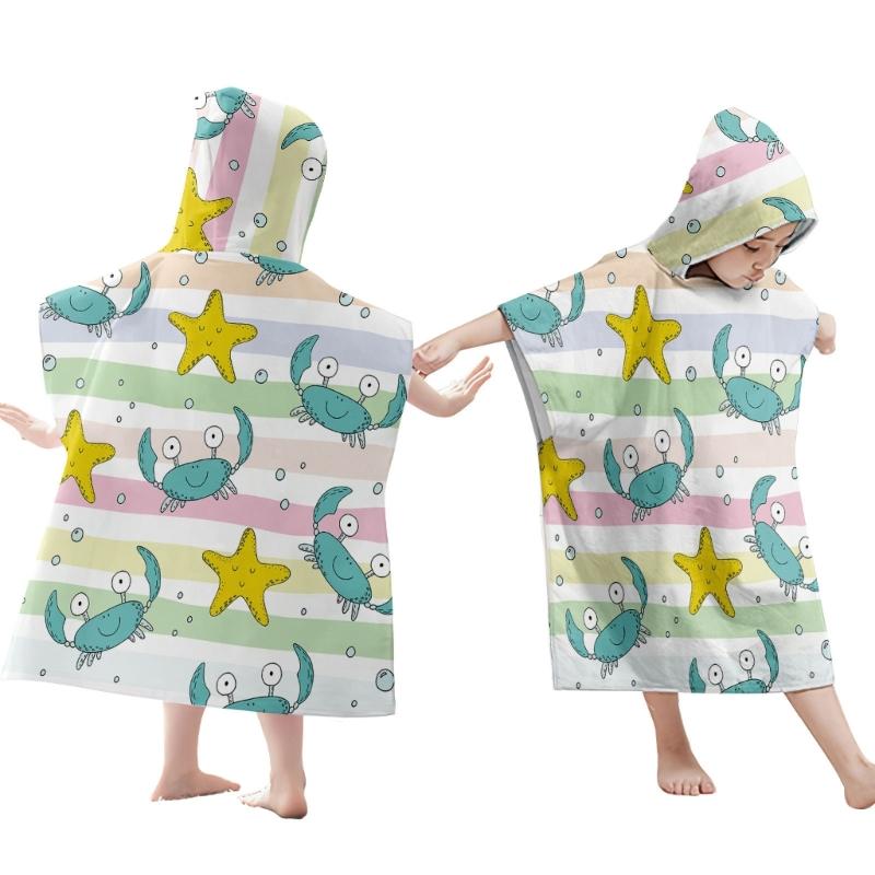 Foldable Children Beach Towel Hooded Wrap Cloth Comfortable Kids Cape Beach Bath Robe Comfortable Cloak Bath Towel