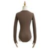 YPFF Trendy Women's Solid Color Slim Fit Round Neck Long Sleeve Bodysuit