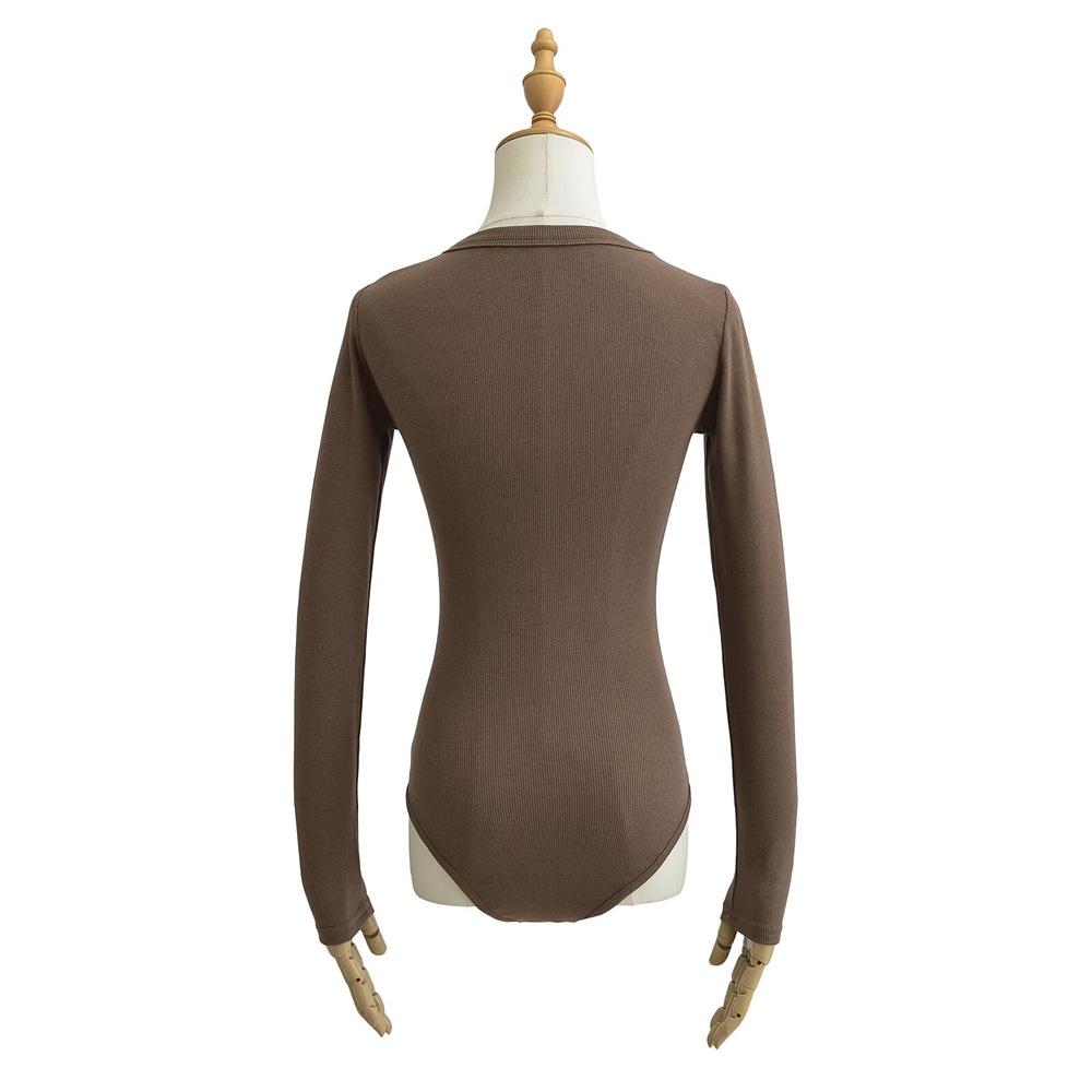 YPFF Trendy Women's Solid Color Slim Fit Round Neck Long Sleeve Bodysuit