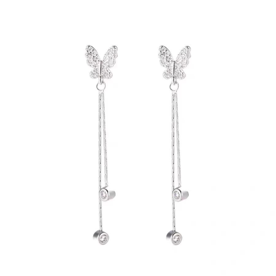 CopperButterfly tassel studded diamond earrings, female niche design accessories, earrings, new fashion, light luxury feeling