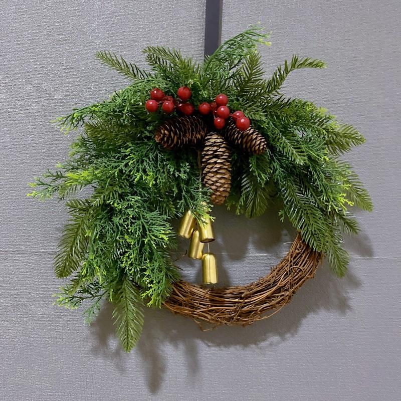 Pine Cone Bell Vine Wreath, Christmas Door Hanging with Country Style, Holiday Decor for Home Fireplace Wall Decor
