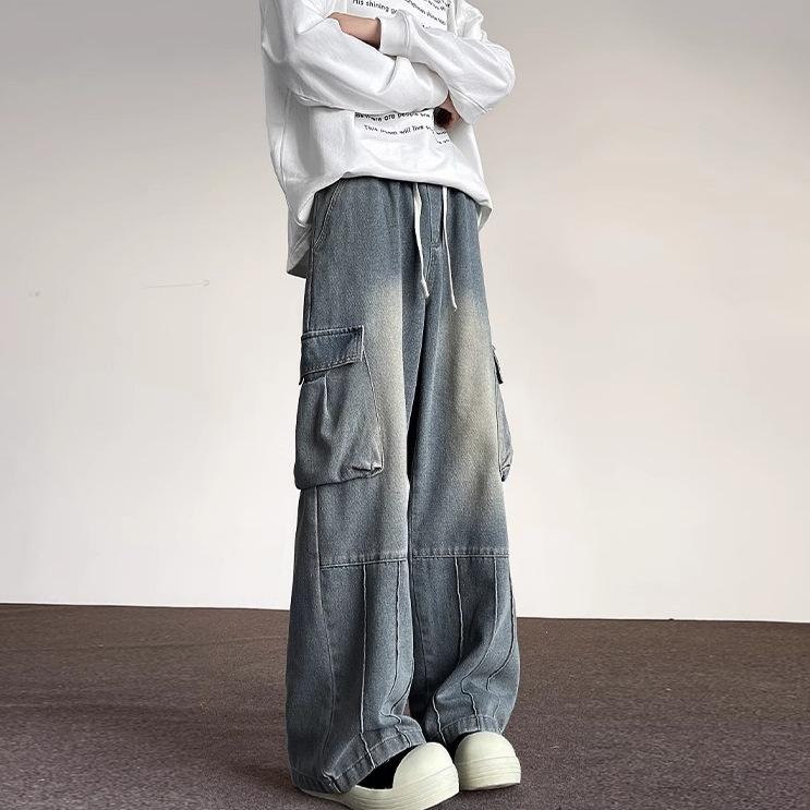 Джинсы-карго JYL мужские Осень Винтаж Большой карман Свободные Широкие Джинсовые S бездна