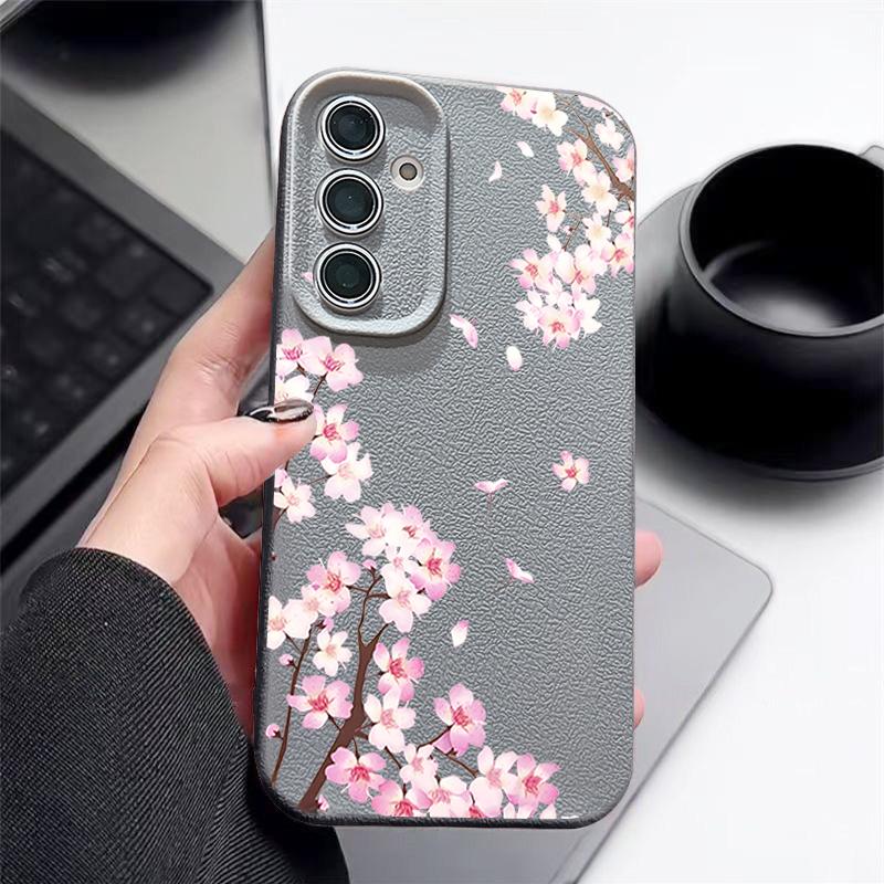 Custodia Floreale Fiori di Pesco Rosa Per Samsung S26 S25 S24 Ultra S23 S22 S21 FE A15 A16 A17 A26 A35 A36 A37 A54 A55 A56 A57 5G Copertura con Texture in Pelle