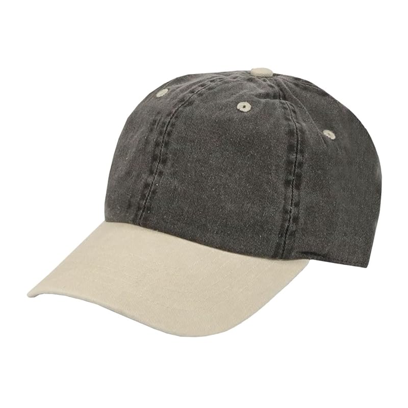 

[New Hattan] cap men s ladies low cap Plain color pigment dye hat 6 panels dad hat unisex pigment dyeing Black x Sand [product]