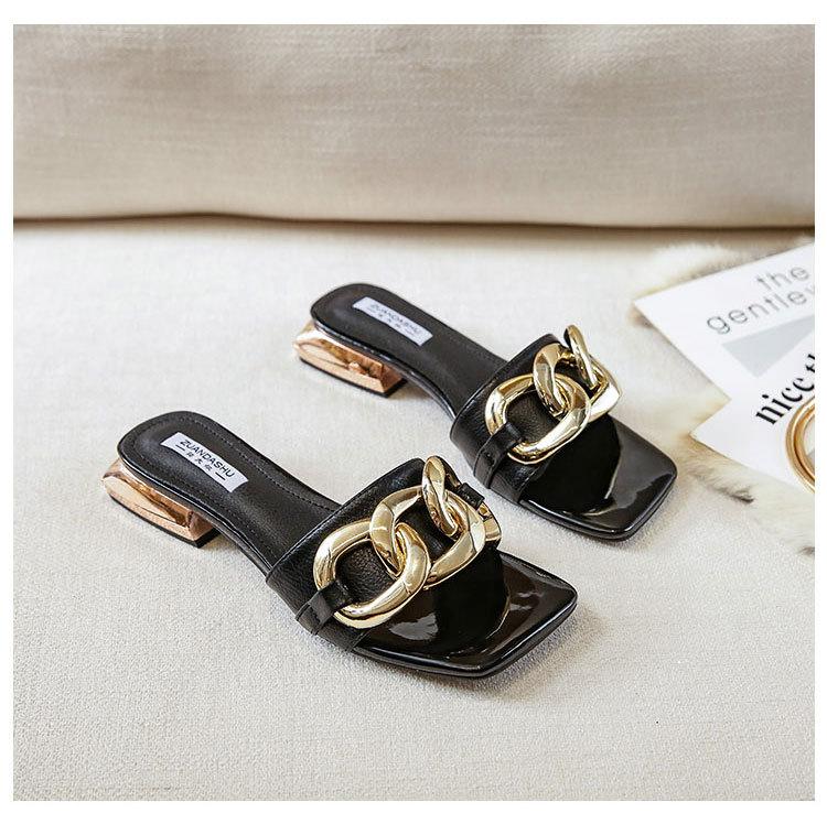 

2025 cool slippers women s retro chain flats niche sandals spring and summer new versatile outer slippers women s shoes 35 чёрный