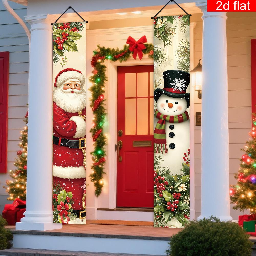 Merry Christmas Couplet Banner Snowman Santa Claus 1 Pair Indoor Outdoor Decor