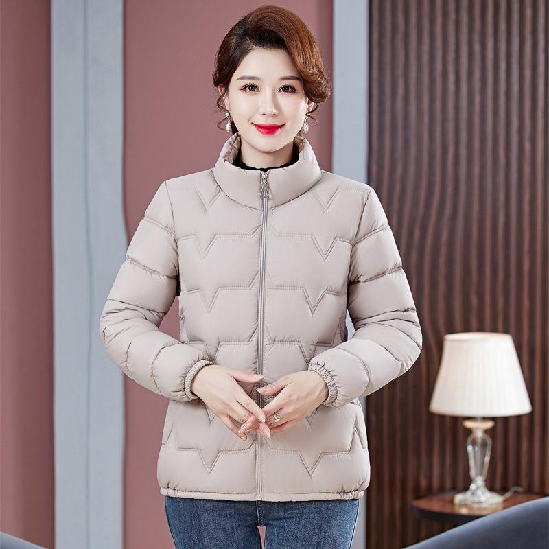 Middle-aged and Elderly Cotton-padded Jacket Women's Short New Large Size Stand Collar Autumn and Winter Temperament Light Cotton-padded Jacket