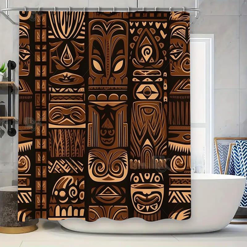 

Exotic Style Tribal Bath Shower Curtain Decorative Waterproof Fabric Home Decor Bathroom Hanging Liner Brown, Black Gold Abstrac W60H190(CM)-1 Pcs