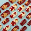 24Pcs Fall Press On Nails Medium Square Fake Nails with Autumn Leaves Designs Red Autumn Maple Leaf False Nail Thanksgiving Acrylic Nails Kit Red