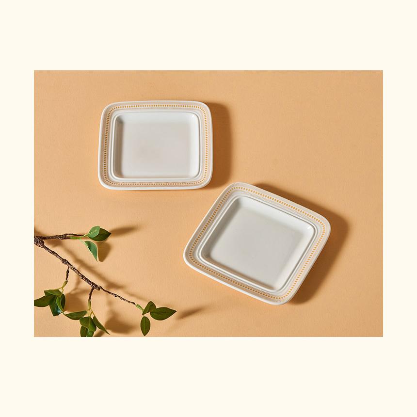 CORELLE Rosemont Ceramic Square Plate 2p Tableware Ivory-Orange