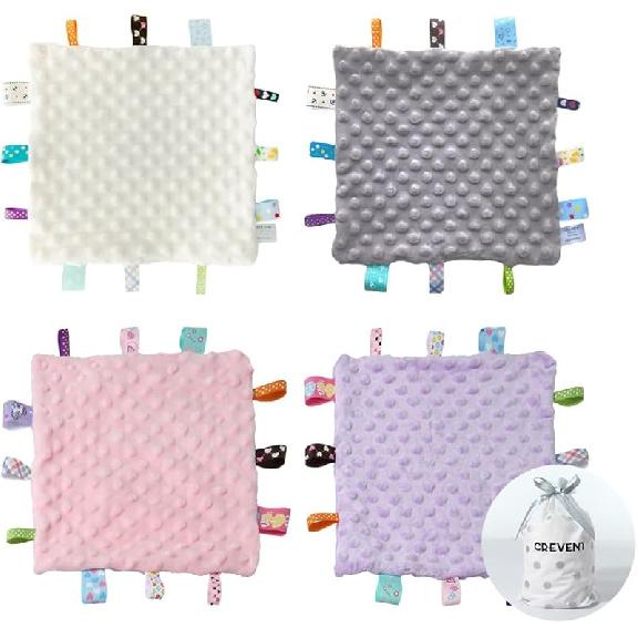 CREVENT Tag Security Blankets for Babies, Soft Small Taggie for Boys Girls, Baby Comforter Sensory Blanket, Great Gifts for Birthday Baby Shower