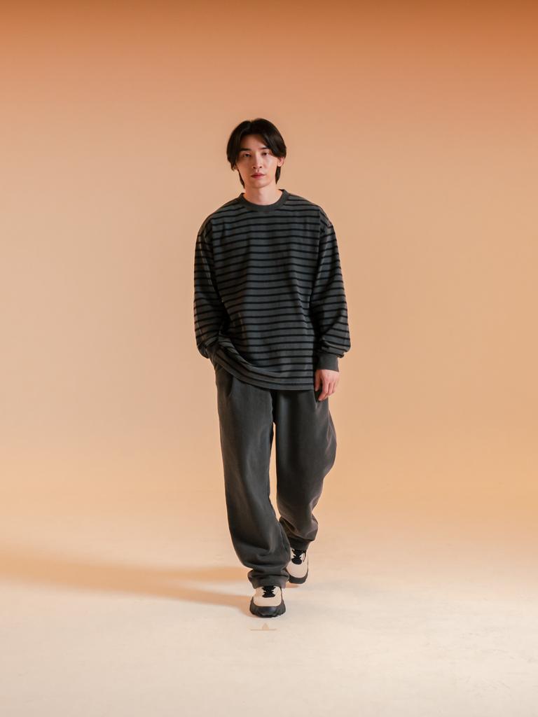 PSSHOPPER Pigment Stripe Long Sleeve [Dark Gray]
