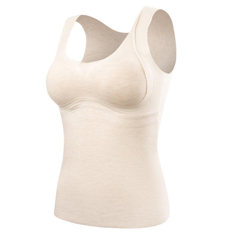 Women's Seamless Cashmere Silk Fleece Vest with Built-in Bra for Autumn and Winter