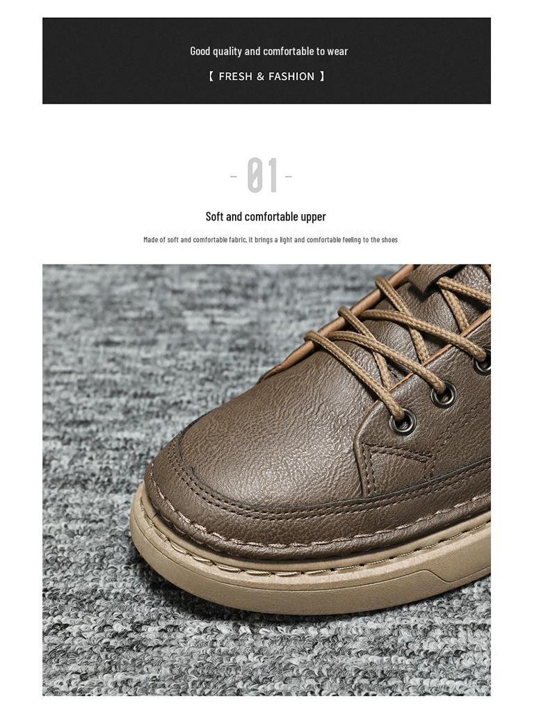 Męskie Wiosenne Oddychające Wodoodporne Antypoślizgowe Wszechstronne Czarne Skórzane Sneakersy w Stylu Koreańskim