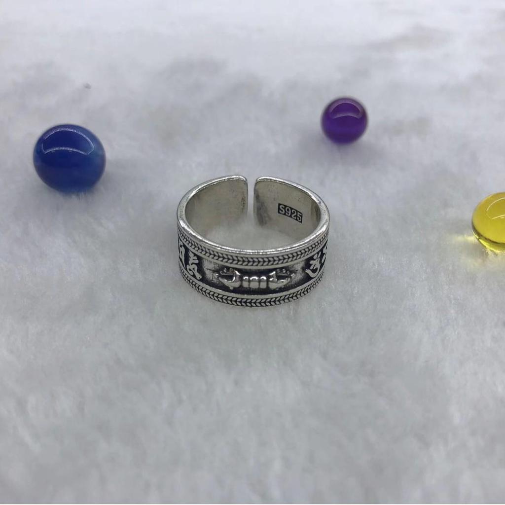 Men's Thai Silver Yin Taifei Six-Character Mantra Adjustable Ring: Retro, Original Design