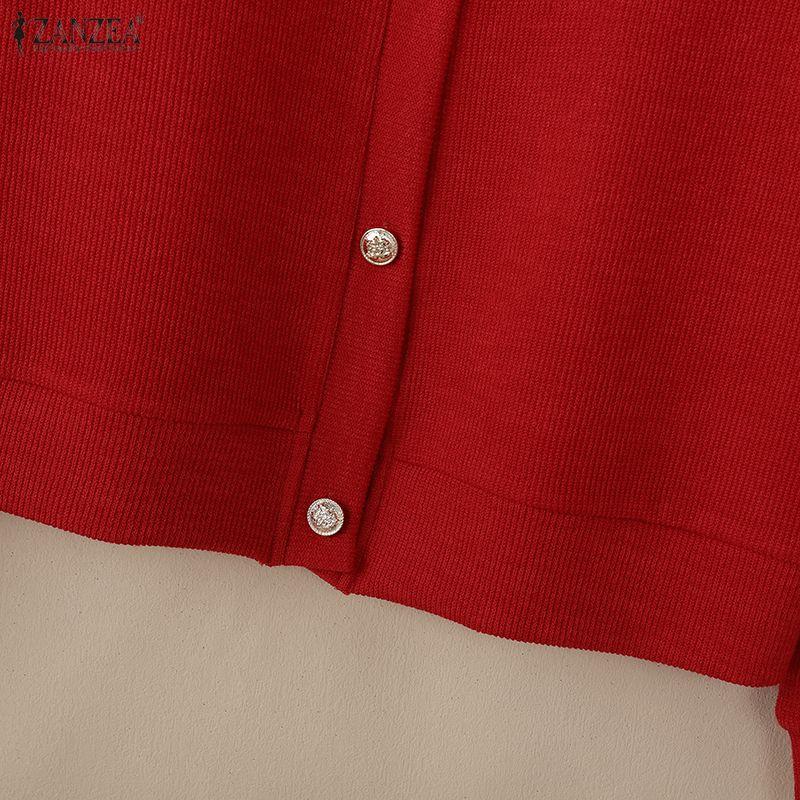 ZANZEA Women Casual Round Neck Loose Long Sleeve Thin Cardigan Blouse