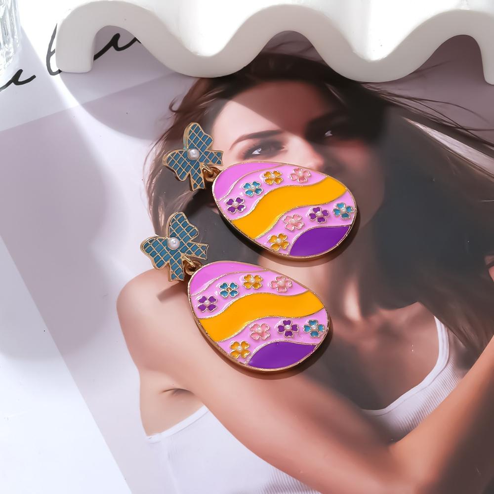 Easter Earrings for Women Accessories Colorful Pink Purple Trendy Cute Fun Bunny Egg Bow Dangle Carrot Rabbit Earrings Gift