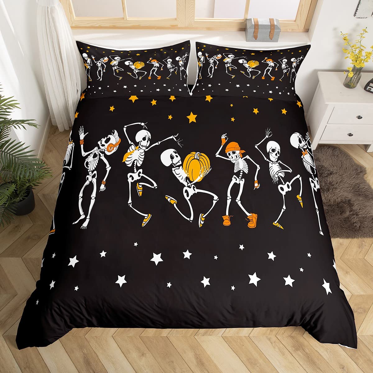 

Комплект пододеяльника «Мертвая голова», Комплект постельного белья «Череп», Пододеяльник с рисунком змеи и мандалы, Пододеяльник с фазами Луны, Триповый комплект пододеяльника со скелетом, Размер «Квин» EU single(135x200cm)