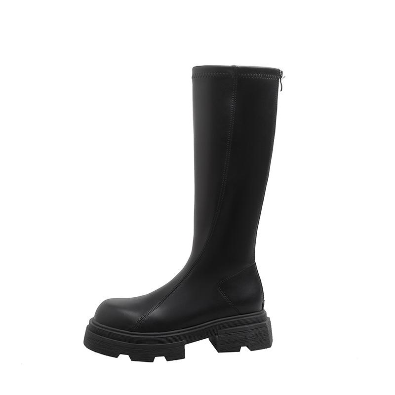 Thick heel thick sole retro boots women's 2025 autumn and winter new rear zipper high boots long boots elastic thin boots