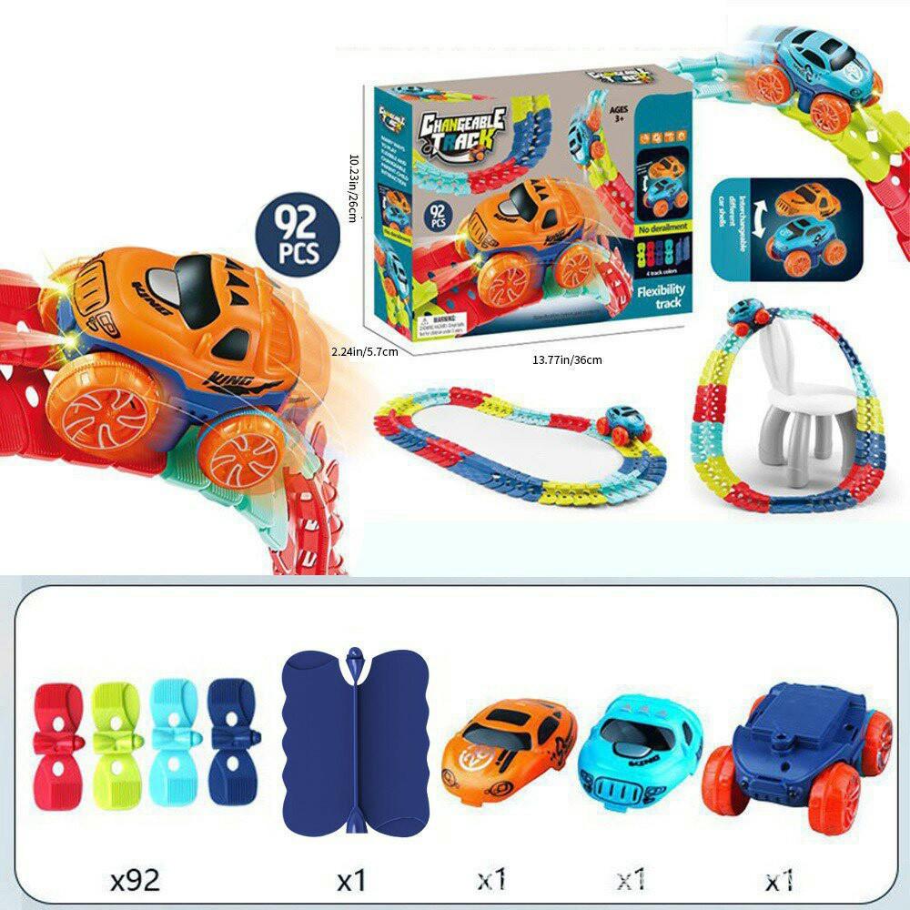 Anti-Gravity Electric Track Car Toy 92Pcs DIY Flexible Railway Train Set Roller Coaster Building Block Toy for Boys/Girls