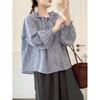 Spring 2026 Japanese Style Loose Wide Lapel Tie-Waist Pleated Women's Cardigan Shirt
