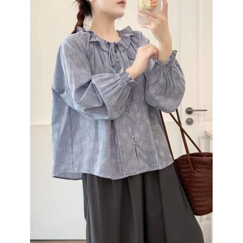 Spring 2026 Japanese Style Loose Wide Lapel Tie-Waist Pleated Women's Cardigan Shirt