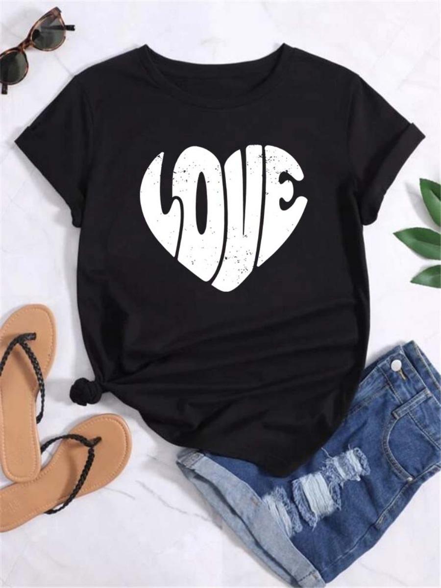 

Новая женская футболка с 3D-принтом Love Heart, летняя забавная футболка с круглым вырезом Y2K, повседневная женская одежда для девушек 90-х годов, подарок на День святого Валентина 6XL
