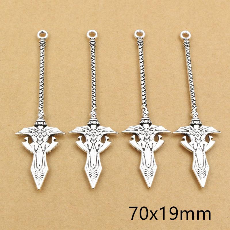 10pcs/lot Antique Silver Plated Sword Blade Charms Pedants DIY Jewelry Making Accessories Findings