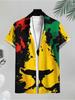 Men's Casual Short - Sleeved Button - Shirt, Mixed Color, Multiple Specifications Available, Polyester Material, Vibrant Abstract Design, Suitable