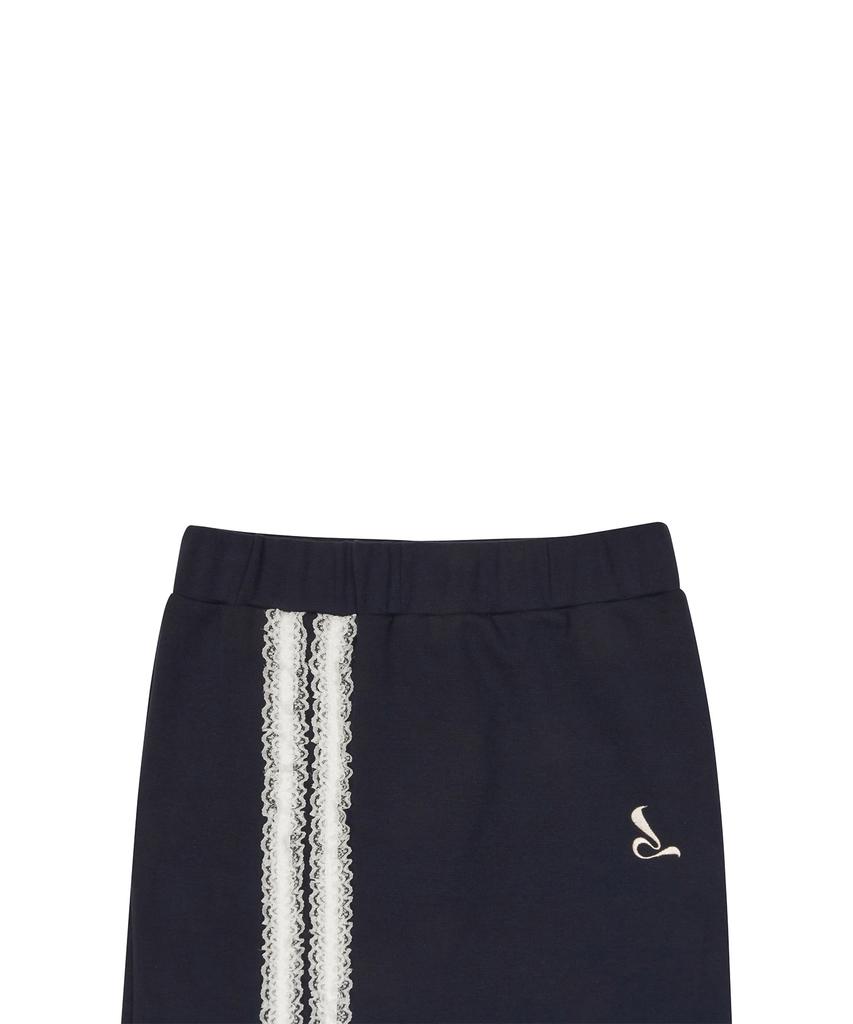 Love Is True Curved L Lace Midi Skirt(Navy)