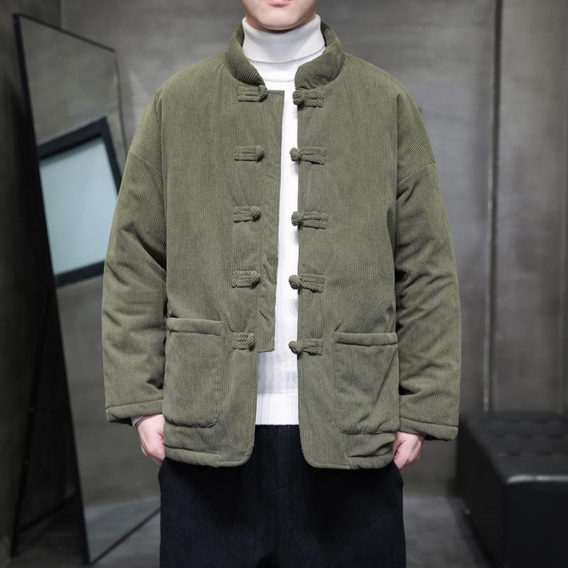 

2025 Winter Men s Chinese Style Thick Corduroy Tang Suit Jacket with Plus Velvet 5XL (200-220 jin) армия зеленый