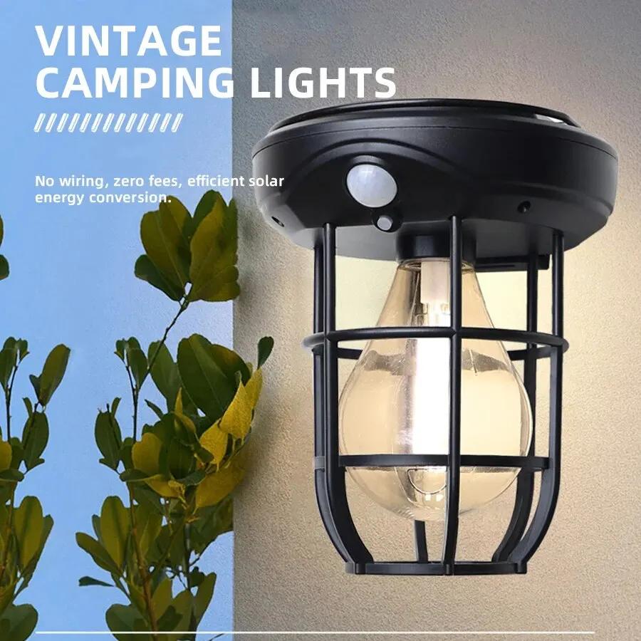 Portable Solar Induction Outdoor Atmosphere Camping Light Creative Waterproof Tungsten Filament Light Bright Hanging Tent Light