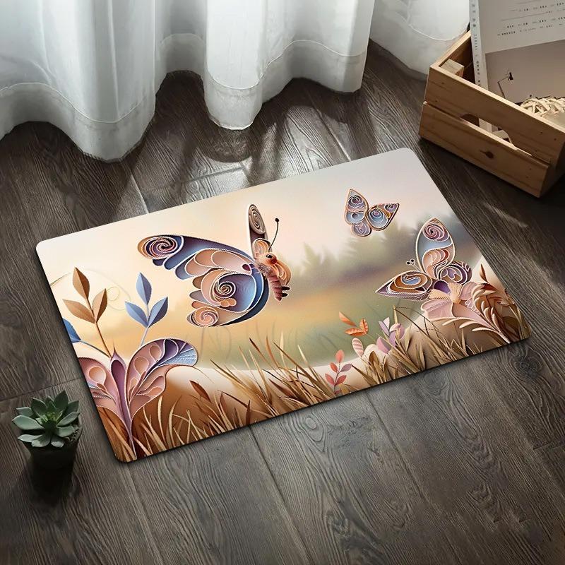 3D Butterfly Diatomite Floor Mat Bathroom Absorbent Non Slip Mat For Bathroom Door Entrance Quick Dry Feet Rug