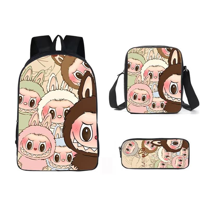Three-Piece Set Of Primary And Secondary School Students Satchel Cartoon Animation Large-Capacity Schoolbag Convenient Breathable Pencil Case Schoolbag + pencil case + shoulder bag