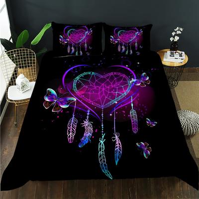 Purple Butterfly Three-Piece Quilt Cover Digital Printing Bedding Set Dream Heart Bed Cover