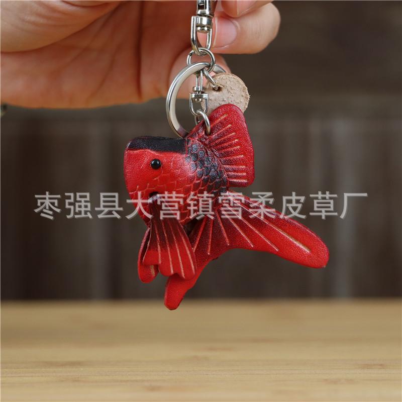 

First Layer Cowhide Small Goldfish Bag Pendant Keychain Pure Hand Workmanship Small Red Fish Small Yellow Croaker Key Chain Koi Pendant