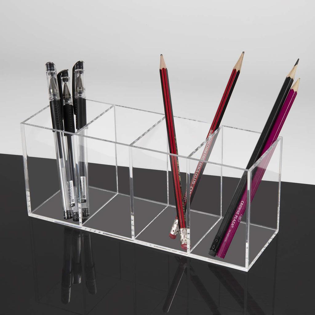 NIUBEE Grande Capacité Stylo 4 Rangement Transparent pour Stylos et Cosmétiques Rangement de Bureau pour Maquillage et Support Transparent, Compartiments, Acrylique, Support, Boîte, Papeterie,