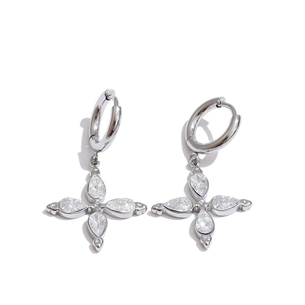 

Yhpup High Quality Stainless Steel AAA Cubic Zirconia Flower Cross Drop Hoop Earrings Gift for Women Temperament Fashion Jewelry