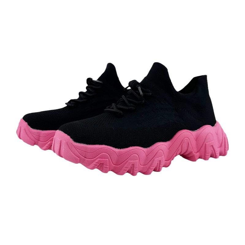 Breathable Fly-Knit Lace-Up Casual Men's Outdoor Sneakers with Thick Soles