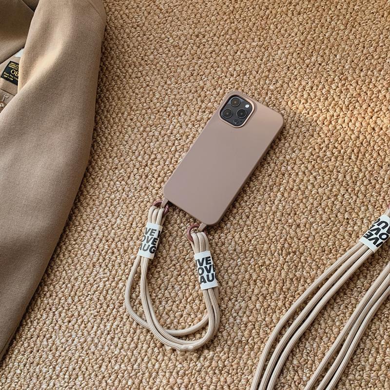 Crossbody Lanyard Solid Color Soft Case For iPhone 13 MiNi 12 11 Pro Max XS XR X 8 7 Plus SE Stylish Ins Strap Liquid Silicone Cover
