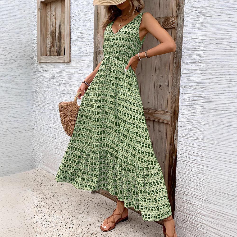 New European and American Summer Women's Diamond-printed Sleeveless Dress