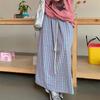 Women's Summer Korean High-Waist Flared A-Line Midi Skirt - French-Style Plaid Umbrella Skirt with Vintage Elegance