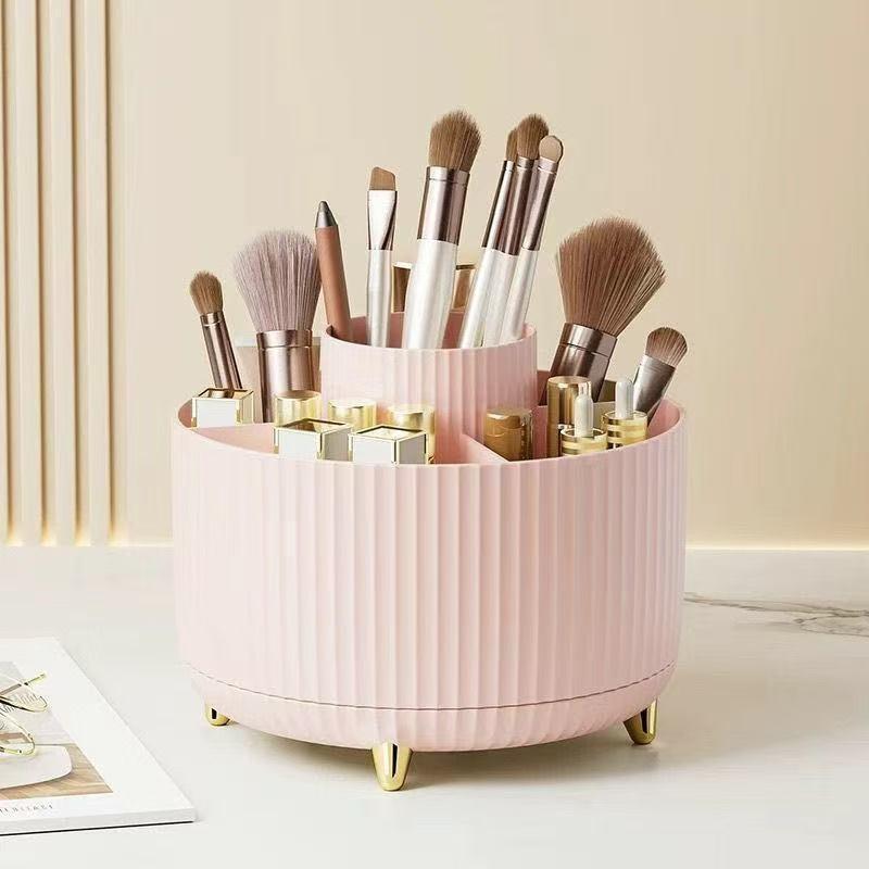 

1PC 360° Rotating Makeup Organizer Plastic Cosmetic Storage With 5 Compartments - Multi-Functional Holder for Brushes