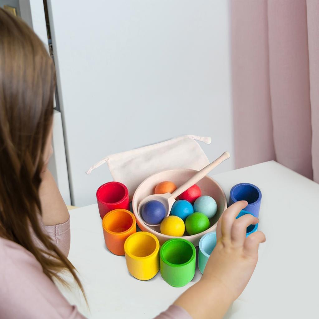 Balles arc-en-ciel dans des gobelets Jouet Montessori Jouets éducatifs Tri des couleurs et comptage pour garçons filles ,