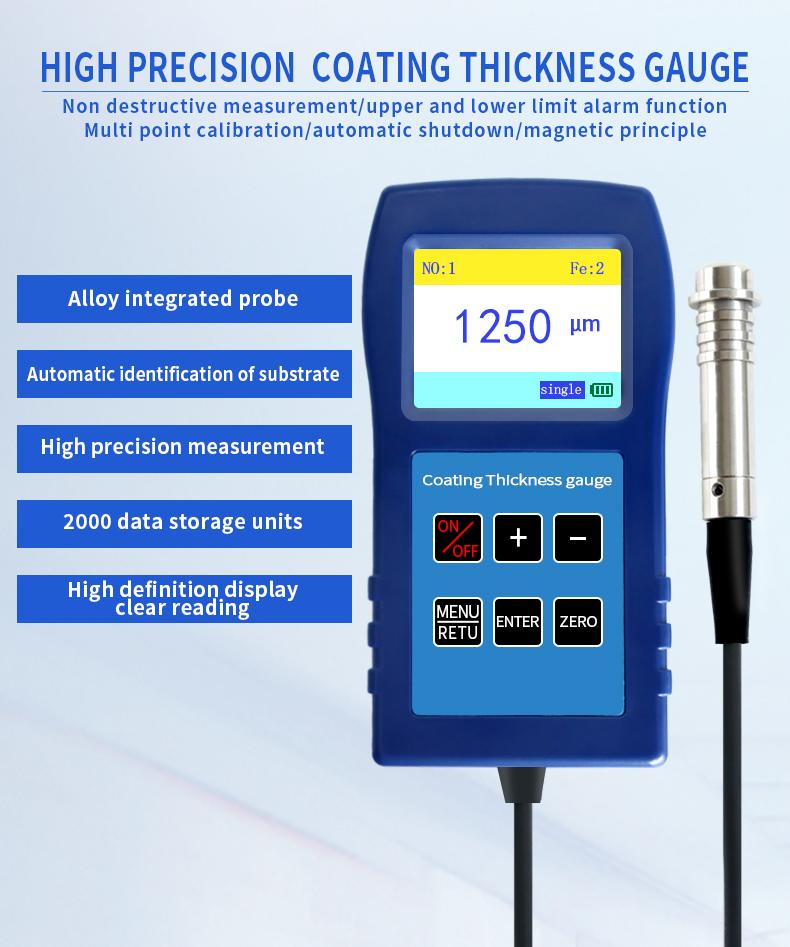 DR260 High-Precision Plastic and Metal Coating Thickness Gauge Paint Detector for Galvanized Layers and Chromium Plating