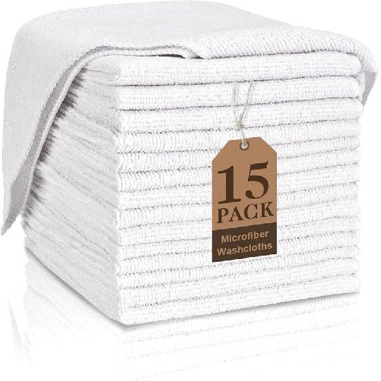 White Washcloths 15 Pack, Highly Absorbent & Quick Drying Face Towels, Premium Quality Soft Bath Towels, Multipurpose Microfiber Wash Cloths, 12x12 15Pack White